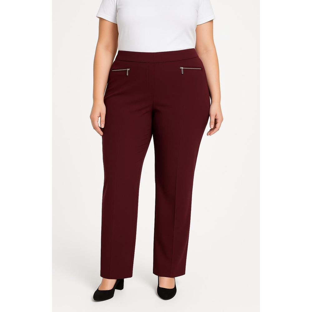 NWT Avenue Womens Maroon Zip Pockets Straight Leg Pants 30 Tall